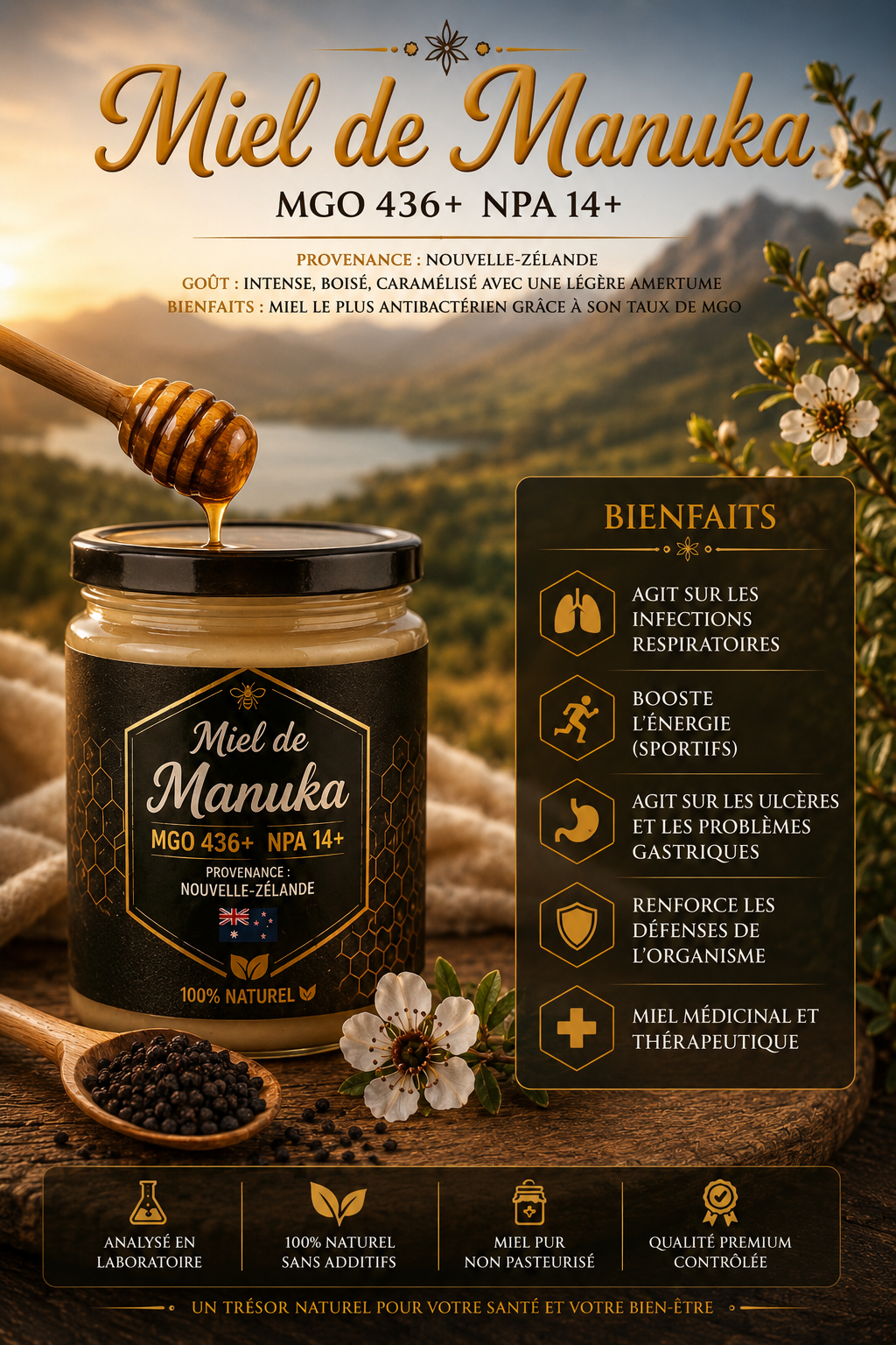 Miel de Manuka MGO 436+ NPA 14+